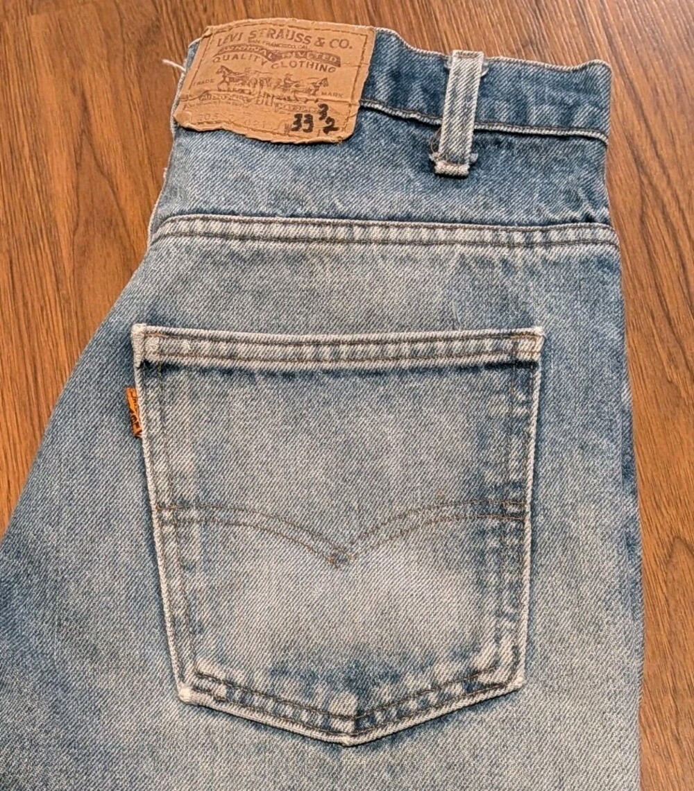 VTG 70s Levis 517 0217 Flared Washed Denim Jeans 33x32 Blue Orange Tab USA Made
